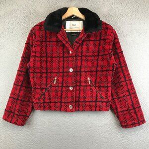 Vintage Nils Resort Collection ZIP UP Fleece JACKET Red Plaid SZ S Made In USA